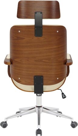 Офісне крісло CLP Dayton зі штучної шкіри, обертове крісло з підголівником, функцією гойдання, регулюванням висоти та функцією повороту на 360, колір горіх/кремовий