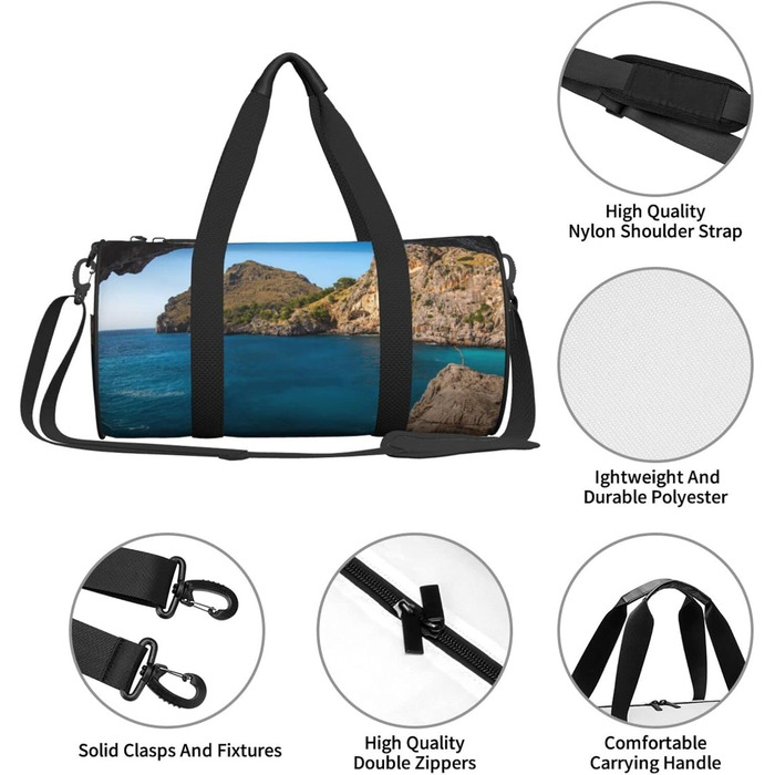 Спортивна сумка для фітнесу та подорожей з принтом Арка Мальорки, чорна, універсальний розмір