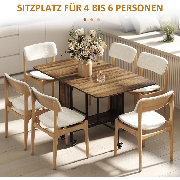 Розкладний обідній стіл HOMCOM, мобільний розкладний стіл з відкритою полицею, обідній стіл, кухонний стіл для невеликих приміщень, кухня, їдальня, 130 x 80 x 74 см, коричневий