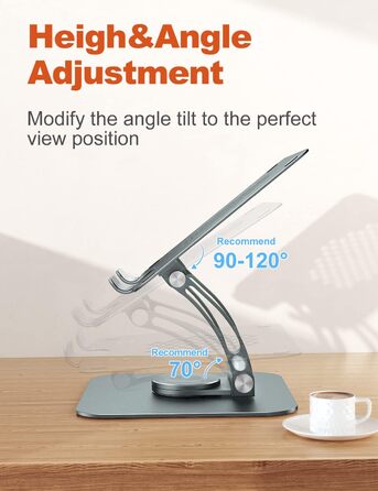 Підставка для ноутбука tounee з поворотним механізмом на 360, ергономічна, регульована по висоті. Підвищення для ноутбука на стіл, стійка для роботи стоячи. Сумісна з ноутбуками 1017 дюймів, сірого кольору.