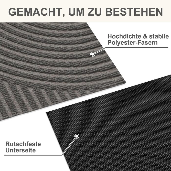 Килимок FEOMOS для внутрішніх/зовнішніх дверей 50x80 см, нековзний, брудозатримуючий килимок з абсорбуючою здатністю, миється та міцний, для вхідних дверей, коридору, балкону, кухні - сірий