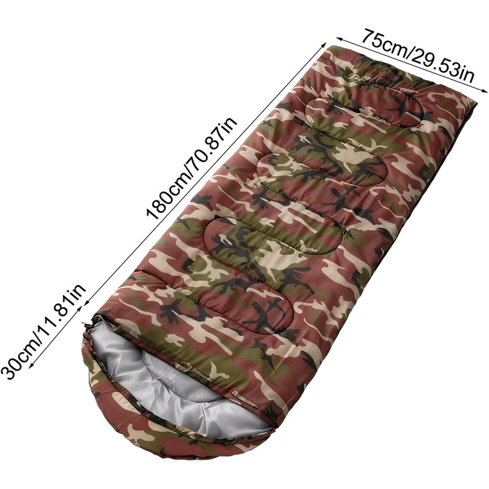 Спальний мішок для дорослих Теплий для кемпінгу Портативний та теплий спальний мішок - для піших прогулянок, трекінгу, виживання, зими та осені, автомобільних подорожей, камуфляжу