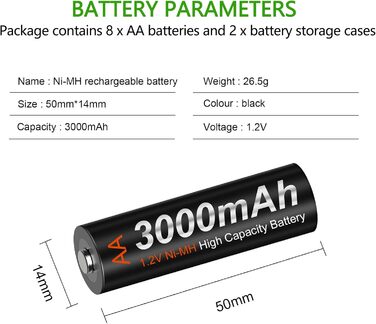 Швидкий зарядний пристрій CITYORK - інтегрований захист із РК-дисплеєм - для нікель-металгідридних акумуляторів типу AA AAA, включаючи 16 нікель-металгідридних акумуляторів типу AA 3000 мАг, корпус для акумулятора