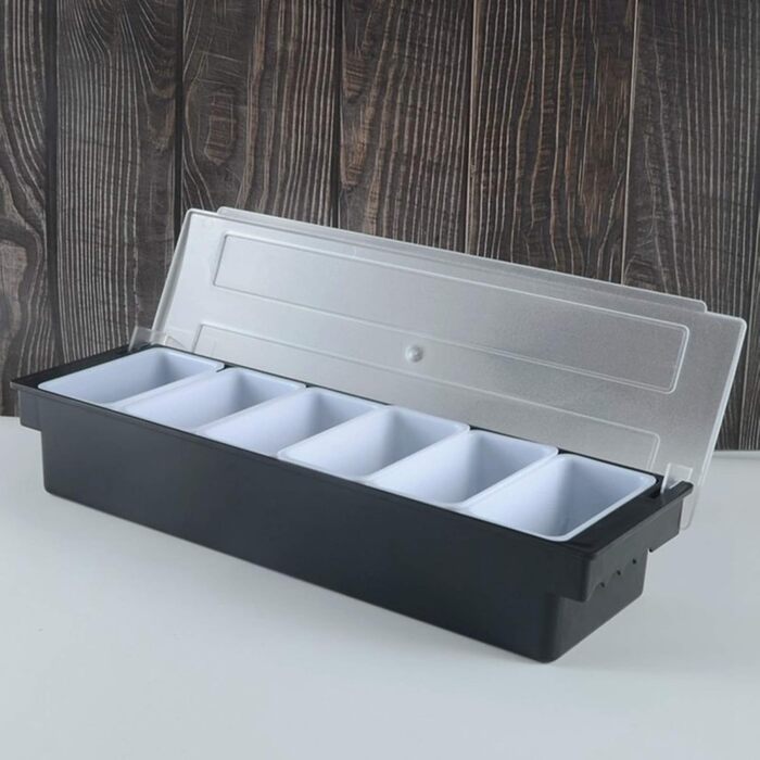 Набір контейнерів для подачі страв Смаколик 6 відділень, пластиковий та металевий контейнери для овочів, фруктів, спецій та гарнірів з кришками