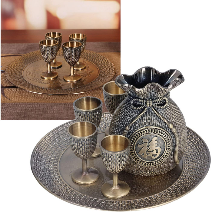 Набір келихів для вина у турецькому стилі, вінтажні склянки та глечик зі сплаву цинку з рельєфним декором для весільного декору, чаювання та домашнього використання