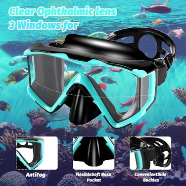 Набір для дорослого підводного плавання, маска для дайвінгу для дорослих із сухим підводним плаванням, водонепроникна маска для дайвінгу, захист від запотівання, захист від протікання, із загартованою скляною лінзою, набори для підводного плавання та дайв