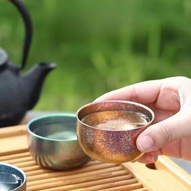 Маленька титанова чайна чашка для кемпінгу на свіжому повітрі, чашка для заварювання чаю, чайник, чашки з подвійними стінками, кавова чашка, яку можна мити в посудомийній машині, для кемпінгу, барвиста