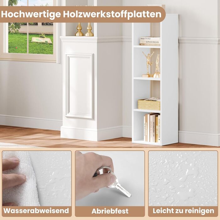 Книжкова полиця WOLTU на 4 рівні, кубічна полиця, відкритий стелаж, полиця для вітальні, кабінету, дитячої кімнати, офісу, сучасна, 30x106,5x23,5 см, білий, SK051ws