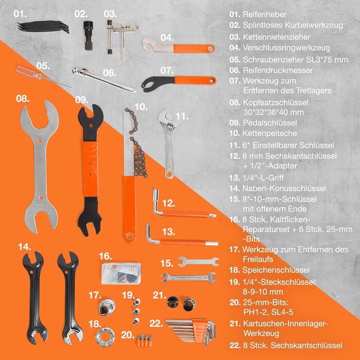 Набір велосипедних інструментів VonHaus із 35 предметів для шосейних, електровелосипедів та гірських велосипедів з футляром