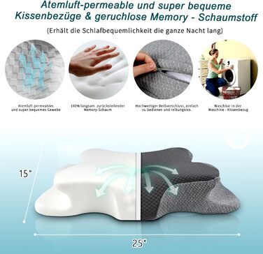 Подушка з піни з ефектом пам&39яті, подушка для шийного відділу хребта для полегшення болю в шиї та плечах, ергономічна контурна подушка для ліжка, м&39яка для сну на боці, животі та спині, суцільно сіра