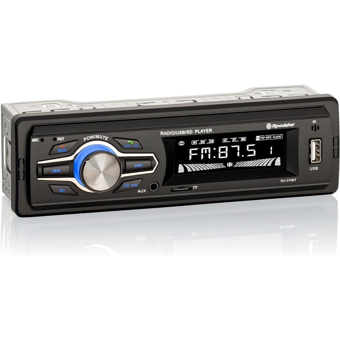 Цифрова автомобільна стереосистема Roadstar RU-375BT AM/FM, Bluetooth гучний зв'язок, стерео автомобільна стереосистема, USB-порт, TF-кардрідер, MP3-плеєр, РК-екран, пульт дистанційного керування