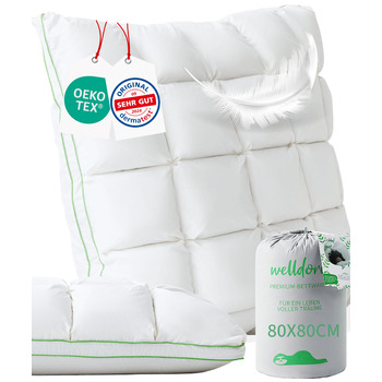 Подушка Welldora преміум-класу 80x80 100 пух та пір&39я Інноваційний дизайн Puff Cloud для максимального комфорту та ергономіки Подушка середньої жорсткості, медично протестована, сертифікована Oeko-Tex у Швейцарії, 80 x 80 см