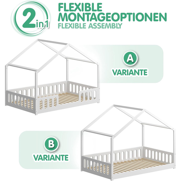 Домашнє ліжко CADANI Janne 2в1 200x120 см біле, знімний гнучкий захист від випадіння, дитяче ліжко, що розкладається, дизайн Монте