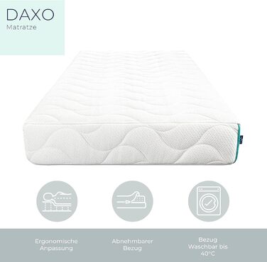 Ортопедичний матрац 90x200 см, рівень жорсткості 3 - висота 20 см, 3 шари - сертифікований Oeko-Tex матрац, що згортається в рулон, з 1 подушкою з піни з ефектом пам&39яті - матрац з піни, вироблений у Європі компанією DAXO, 90 x 200 см, висота 20 см.