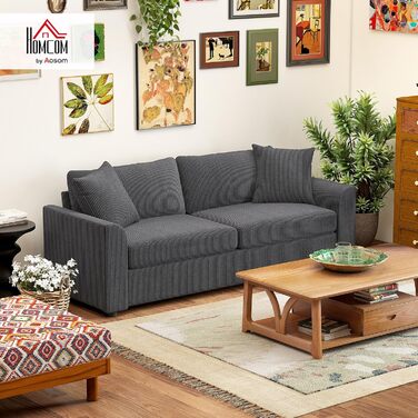 Місний диван HOMCOM, кушетка з підлокітниками, декоративні подушки, м&39який диван з вельветовим чохлом, товста підкладка, диван-ліжко, вантажопідйомність до 450 кг, для вітальні, спальні, 212 x 80 x 88 см, темно-сірий, 3-