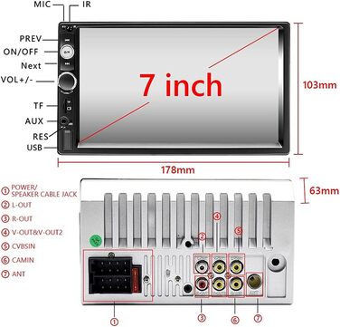 Автомобільна стереосистема Podofo Double Din з Bluetooth, 7-дюймовий сенсорний екран