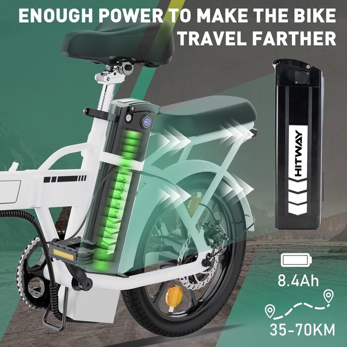 Електричний складний велосипед HITWAY e-bike 250W 8.4Ah 36V білий