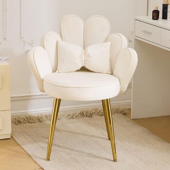 Крісло-туалетний столик зі спинкою у формі пелюсток, крісло для вітальні, крісло для читання з подушкою-бантом (біле)