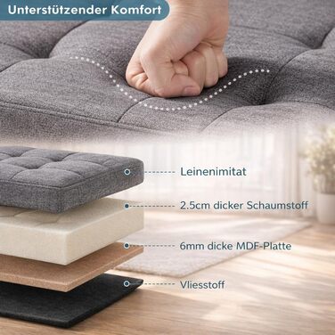 Лавка для зберігання DUMOS, Коробка для зберігання з кришкою, 110 x 38 см, Скриня-лавка для зберігання, Пуф для зберігання, Вантажопідйомність до 150 кг, Пуф для ніг для вітальні, спальні, гуртожитку, Сірий 110 x 38 x 38 см Сірий