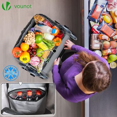 Алюмінієвий візок для покупок зі сходами, 3-в-1, складаний візок-тележка з гачком-тримачем, охолоджувальним відділенням та гаком, 6 коліс, велика місткість, водонепроникний, сірий 60л