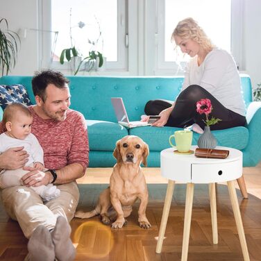 Круглий журнальний столик Relaxdays з шухлядою, скандинавський дизайн, журнальний столик або тумбочка біля ліжка, В x Ø 52 x 40 см, дерево, білий