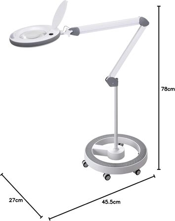 Світлодіодна лупа Lumeno з регулюванням яскравості 8515GR з великою лінзою зі справжнього скла 152 мм, регульованими рівнями яскравості, підходить як робоче світло, збільшувальна лампа, допоміжний засіб для читання, (сірий, 5 з рухомим штативом)