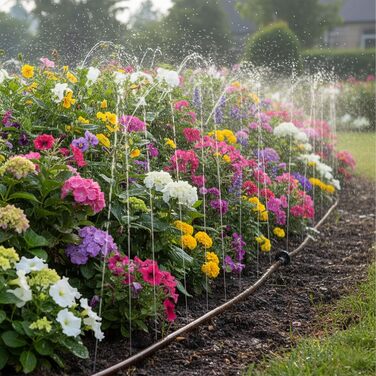 Шланг для поливу Relaxdays, 20 м, для газонів та клумб, плоский, з отворами, шланг-розпилювач, для саду, коричневий