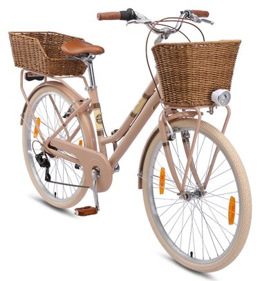 Алюмінієвий міський велосипед BIKESTAR 26, 28 дюймів 16, рама 18 дюймів, 7 швидкостей Shimano, жіночий голландський велосипед, ретро-велосипед з V-подібними гальмами, багажником, ліхтарями, дзвінком, кошиком, світловідбивачами на спицях Тест на безпеку, ш