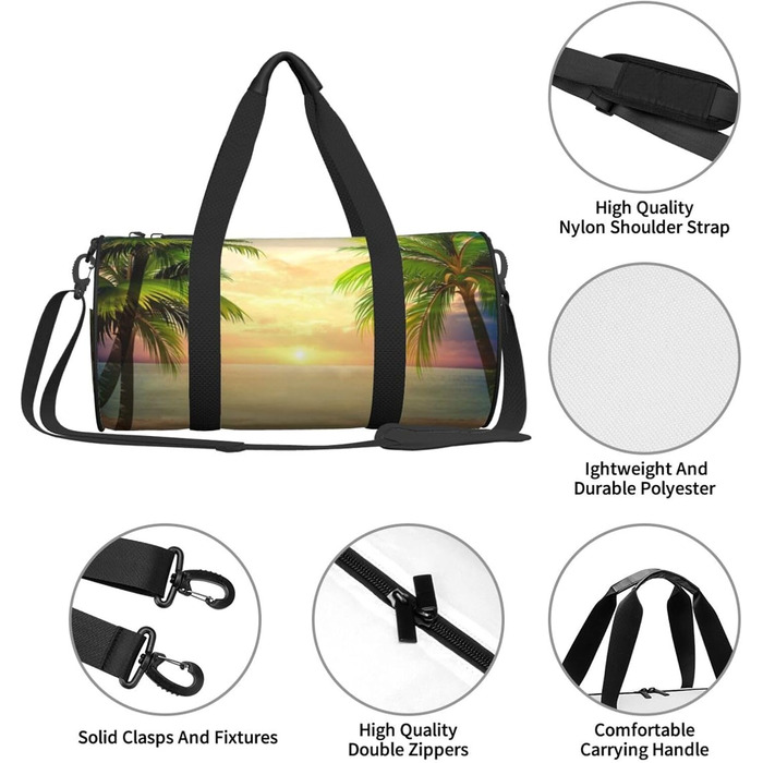Спортивна сумка, дорожня сумка, пляжна сумка, принт Захід сонця, сумка на нічліг, чорна, універсальний розмір, сумка для подорожей