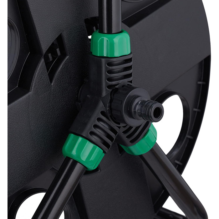 Котушка для шланга Relaxdays, для 30 м шланга 1/2, сталь, пластик, тримач шланга, 38 x 42 x 31 см, чорний/зелений