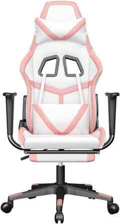 Геймерське крісло з підставкою для ніг з білої та рожевої штучної шкіри, регульована спинка та висота, функція повороту на 360 градусів, міцний металевий каркас, ергономічне сидіння.
