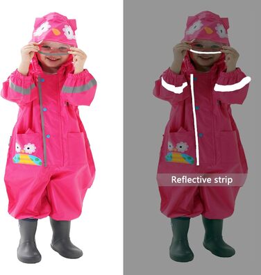 Повітропроникний водонепроникний дощовик для дітей, дівчаток та хлопчиків, з капюшоном, легкий цільний дощовик, пончо для активного відпочинку на природі з прозорими полями, розширений комбінезон, дощовики, 1-8 років, 2-4 роки, рожево-червоний, колір сови