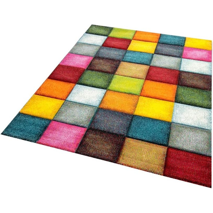 Килим сучасний килим для вітальні в клітинку кольоровий жовтий червоний синій зелений розмір 200 x 290 см 200 x 290 см жовтий, чер