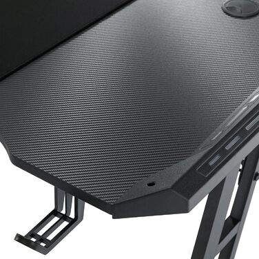 Ігровий стіл YUENFONG 120 x 60 см, ігровий стіл, комп&39ютерний стіл з вуглецевим волокном, комп&39ютерний стіл з гачком для навушників та підставкою для чашок, чорний зі світлодіодним підсвічуванням, 120 см