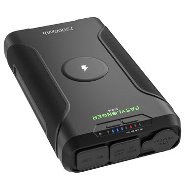 Портативна електростанція EASYLONGER ES720 для риболовлі 72000mAh/266.4Wh Резервний акумулятор 12V 24V Регульований вихід постійного струму Бездротовий зарядний пристрій Акумуляторний блок для кемпінгу та надзвичайних ситуацій на свіжому повітрі, GP14