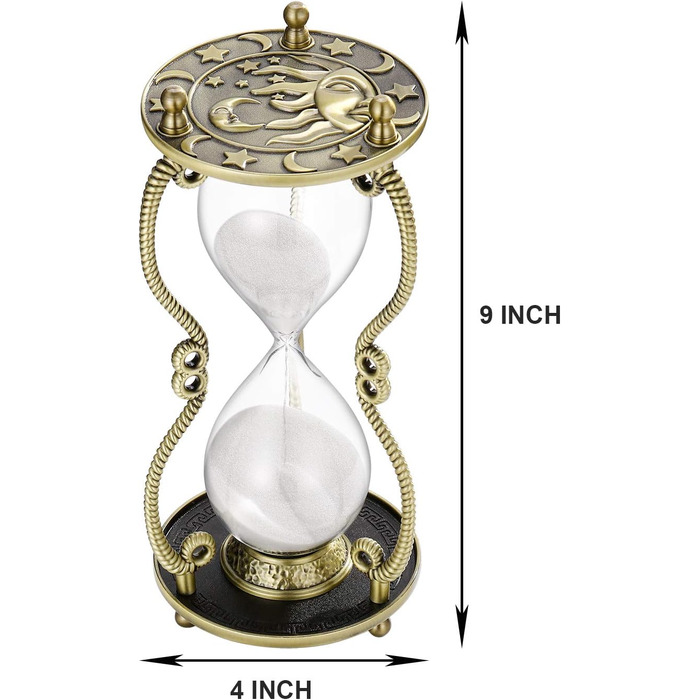 Пісочний годинник SuLiao для Uten, поворотний на 720, старовинний білий пісочний годинник, вінтажний пісочний годинник 1 Hora Reloj de Arena, великий метал, пісочний годинник, офіс, письмовий стіл, дім, весільне оформлення (чорний, 60 хвилин)