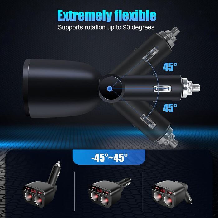 Вт USB C автомобільний зарядний пристрій прикурювач розподільник адаптер розгалужувач 2 розетки швидка зарядка 12V/24V DC зі світл