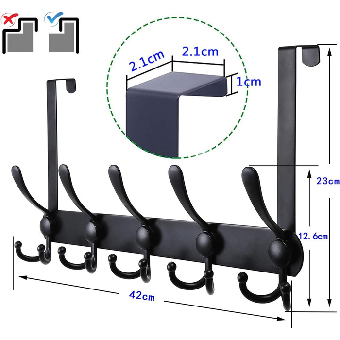 Гачки дверні LYLIN з нержавіючої сталі, вішалка дверна на 15 гачків, гачки дверні без свердління, гачки дверні для кухні, ванної,