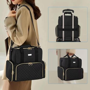 Мішечок для лаку для нігтів, двошаровий органайзер для зберігання лаку для нігтів на 80 флаконів (15 мл) та лампу для нігтів, великий футляр для косметики з відділеннями для зберігання, чорний