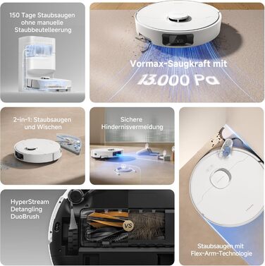 Робот-пилосос Dreame D20 Pro Plus потужність 13 000 Па, DuoBrush для шерсті тварин, очищення кутів, самоочищення, LDS-навігація та лазерне уникнення перешкод, сухе та вологе прибирання твердих підлог і килимів, акумулятор 5 200 мАг