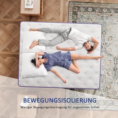 Матрац 140x200 см, висота 26 см, H3, сертифікований Oeko-TEX, гібридний гелевий пінопласт з ефектом пам&39яті, пружинна основа у формі кишенькової сітки, повітропроникний, середньої жорсткості, для зняття тиску, матрац у формі бочки з пружинами у формі ки