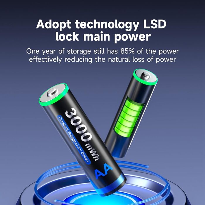 Акумуляторні літій-іонні батареї CITYORK AA, 4 акумуляторні батареї 1,5 В AA ємністю 3000 мВтгод, з 4-слотовим РК-дисплеєм Smart Charger, зарядний пристрій Micro USB, функція швидкої зарядки для автомобіля