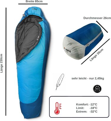 Спальний мішок Aven Peak 230 см - Високопродуктивний матусин спальний мішок - з&39єднується - теплий - для температур до -32 градусів - синій - спальний мішок для партнерів - для кемпінгу - зимовий спальний мішок на блискавці (будь-який дизайн)