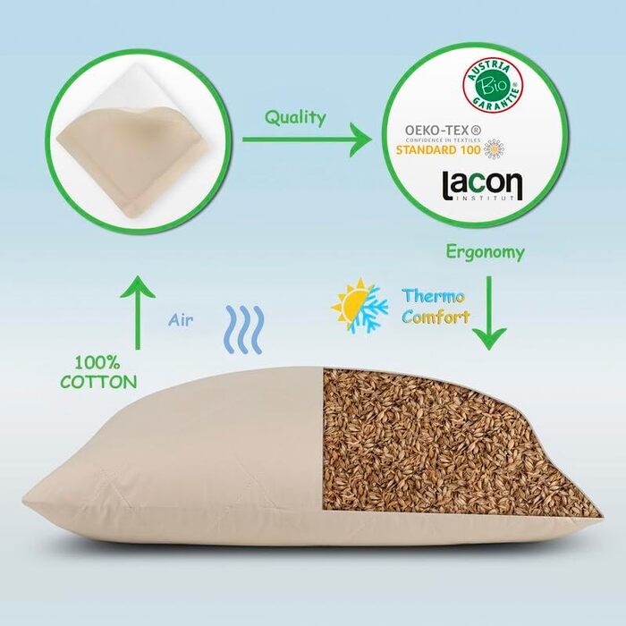 Подушка зі спельти, ергономічна, дихаюча, м&39який бавовняний стьобаний чохол, подушка для шиї з органічним наповнювачем, 30 x 40 см
