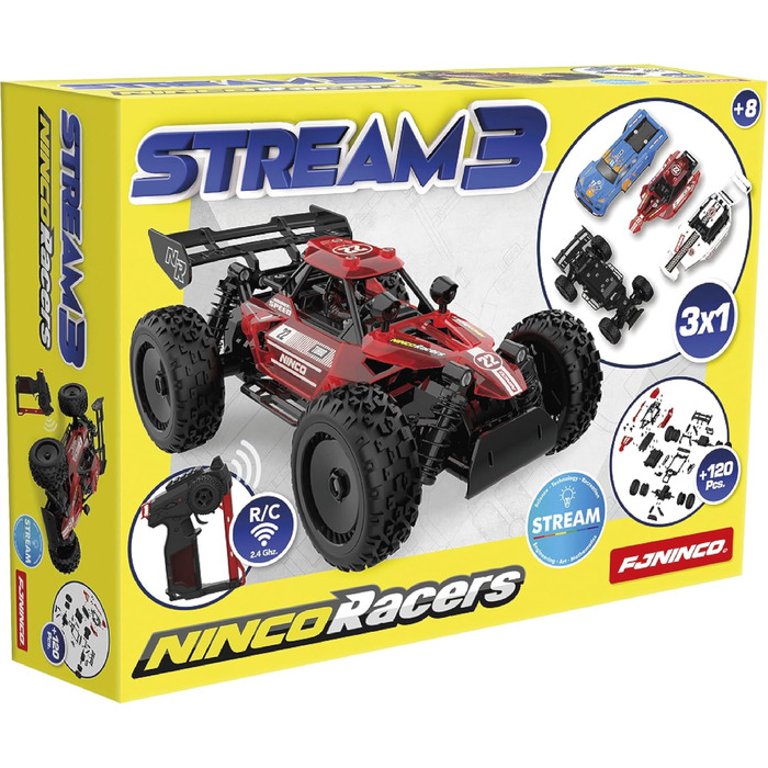 Конструктор радіокерованого авто NincoRacers Stream 3 RC-машина для самостійного збирання (120 деталей) Технічна іграшка з 3 кузовами Для дітей від 8 років (NH93180)