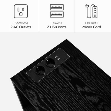 Журнальний столик із зарядною станцією, С-подібний приставний столик із сенсорним світлодіодним підсвічуванням, що перезаряджається, приставний столик до дивана з полицями, тумбочка для спальні, вітальні, чорний AETHB18UE01