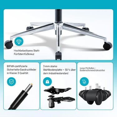 Ергономічне офісне крісло з 8D-регульованою поперековою опорою Переможець ергономічного тесту Підлокітники 4DMagic Офісне крісло з опорою 200 кг Офісне крісло з 3-етапним механізмом блокування та сертифікованою EN12520 спинкою з пінопластовою м&39якою під