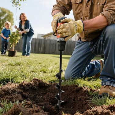 Бур для земляного буріння, діаметр 8x60 см, для стовпів, з шестигранним хвостовиком 3/8 дюйма, бур для копання ям, насадка для буріння отворів для встановлення садових стовпів та огорож