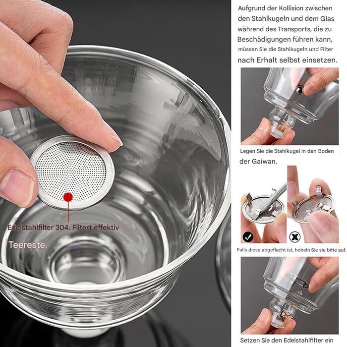 Скляний чайний набір Ледачий Кунг-Фу, чайник з інфузером та магнітною підставкою, прозорий для розсипного чаю, кави та квіткового чаю, з піддоном для крапель