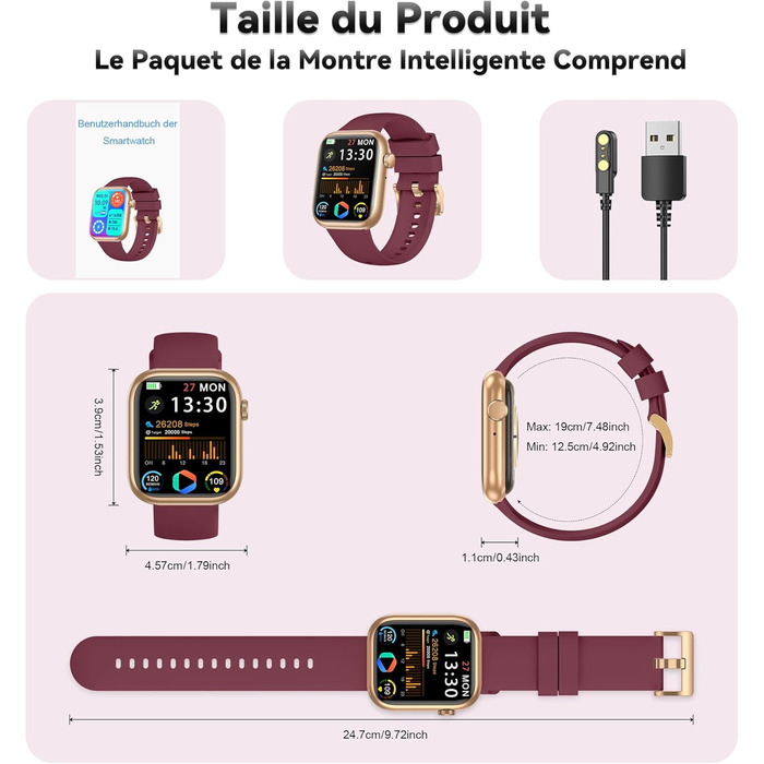 Розумний годинник для чоловіків та жінок, 1,83-дюймовий HD фітнес-трекер з крокоміром/монітором артеріального тиску/монітором серцевого ритму/функцією телефону, трекер сну, 120 спортивних режимів, водонепроникний фітнес- та спортивний годинник IP68 для iP